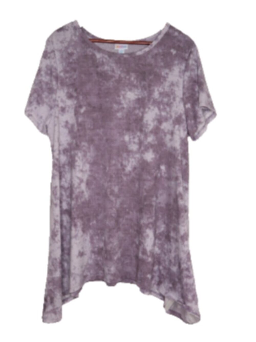 LulaRoe Melissa Tunic Women’s 2X Purple Tie Dye Shark Bite Hem Short Sleeve